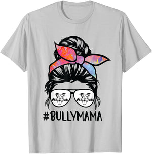 American Bully Mom Messy Bun Hair Glasses, Bully Mama T-Shirt - T-Shirt | Ash