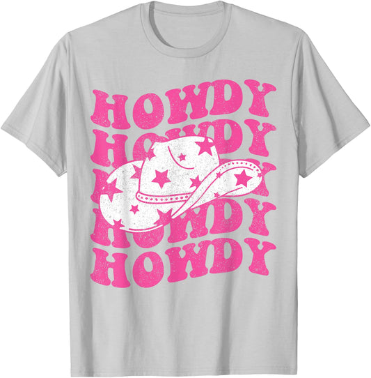 Howdy Southern Western Girl Country Rodeo Pink Cowgirl Retro T-Shirt - T-Shirt | Ash