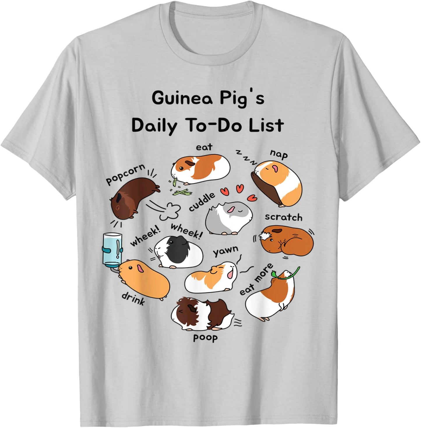 Guinea Pig Daily To-Do List Funny Cute Guinea Pig Lover T-Shirt - T-Shirt | Ash