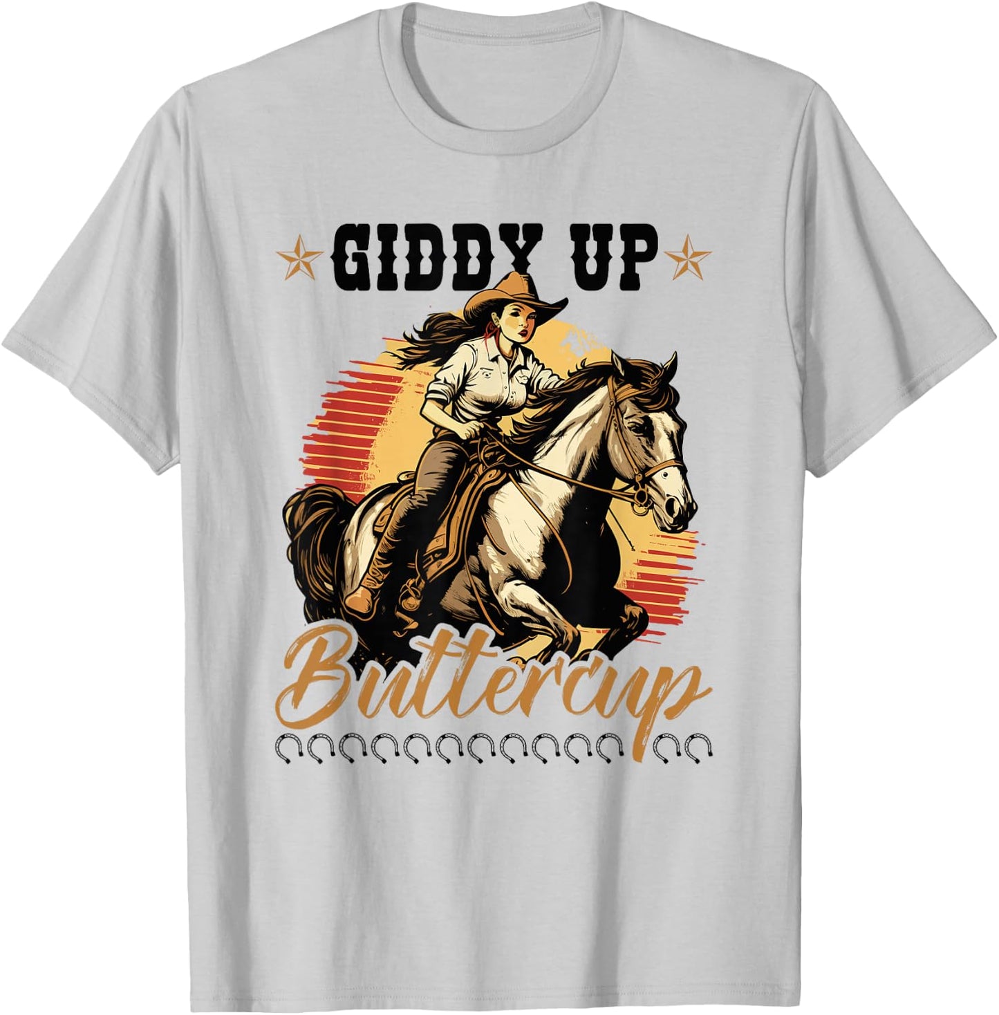 Country Giddy Up Buttercup, Bronc Horse Riding Cowgirl T-Shirt - T-Shirt | Ash