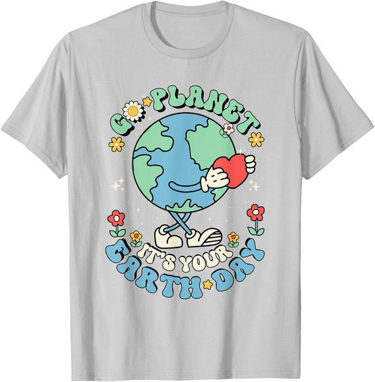 Cute Go Planet Its Your Earth Day 2026 Teacher Kids Groovy T-Shirt - T-Shirt | Ash