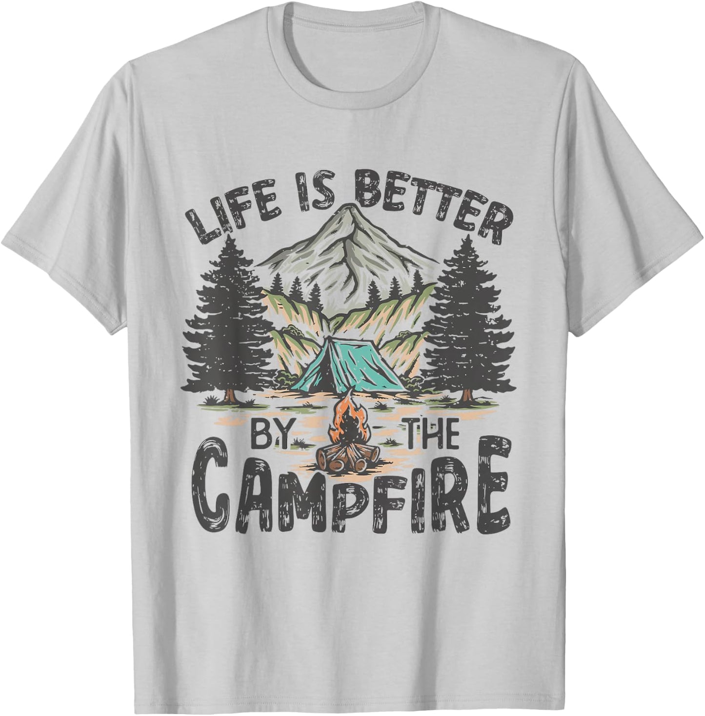 Vintage Retro Life is Better Around The Campfire Camping T-Shirt - T-Shirt | Ash