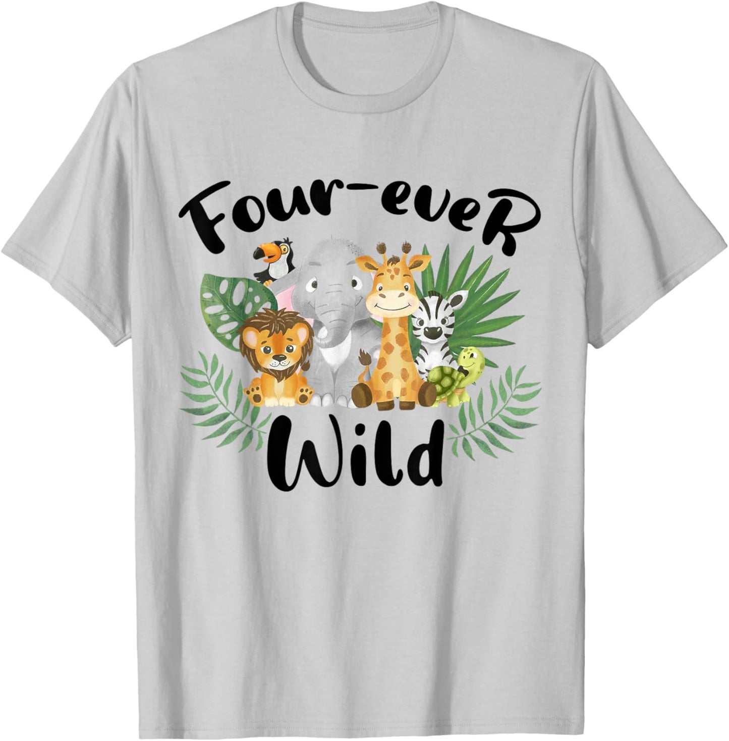 Kids Four-ever Wild 4th Birthday Boy Funny Animals Toddler T-Shirt - T-Shirt | Ash