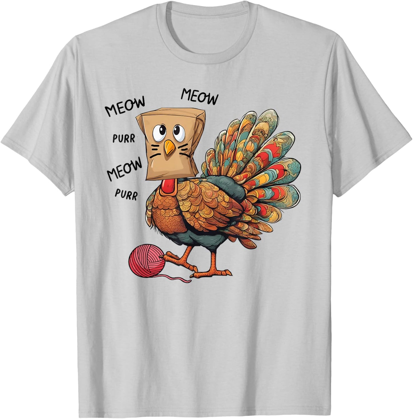 Thanksgiving Turkey Meow I'm a Cat Funny Thanksgiving Women Girls Kids T-Shirt - T-Shirt | Ash