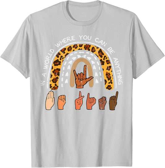 Kind Sign Language ASL Rainbow Black Orange Unity Day Kids T-Shirt - T-Shirt | Ash