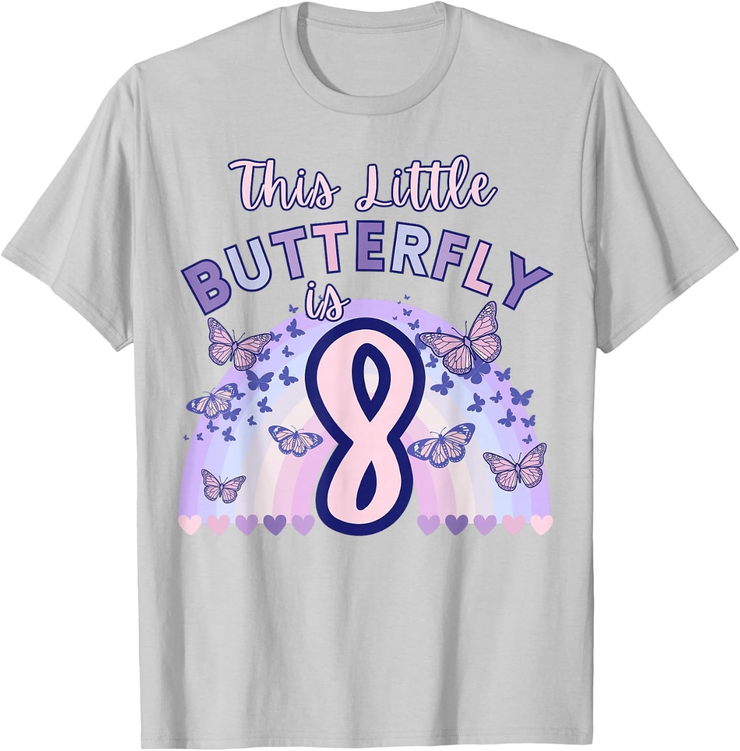8th Birthday Butterfly Eight Years Old Pastel Purple Pink T-Shirt - T-Shirt | Ash