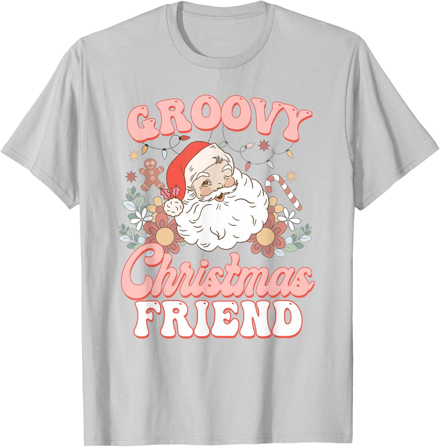 Friend Groovy Christmas Pink Vintage Santa Retro Family T-Shirt - T-Shirt | Ash