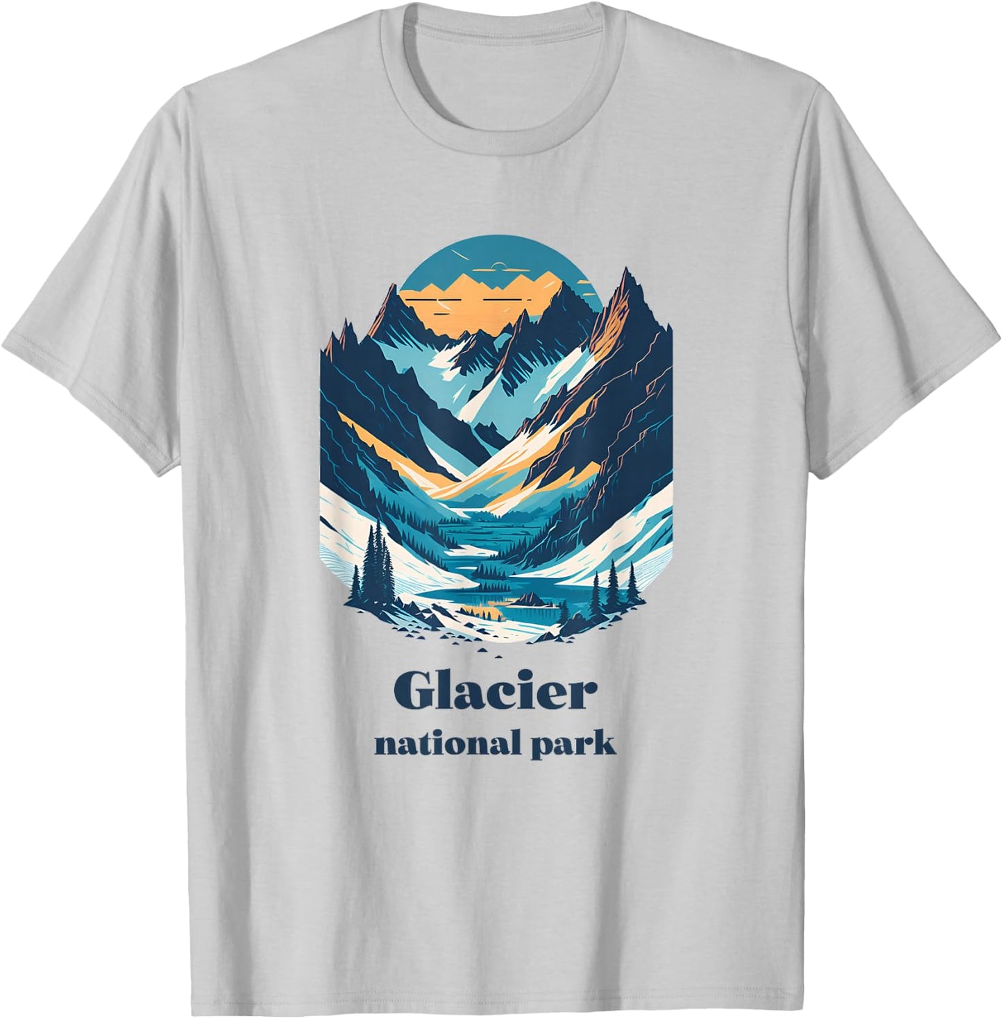Glacier National Park Montana Cool Retro Style T-Shirt - T-Shirt | Ash