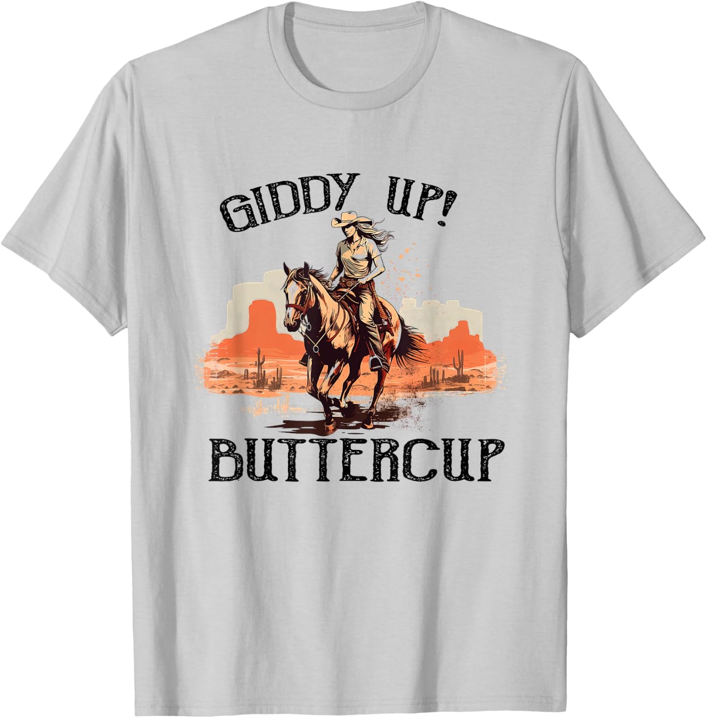 Vintage Country Western Giddy Up Buttercup Western Cowboy T-Shirt - T-Shirt | Ash