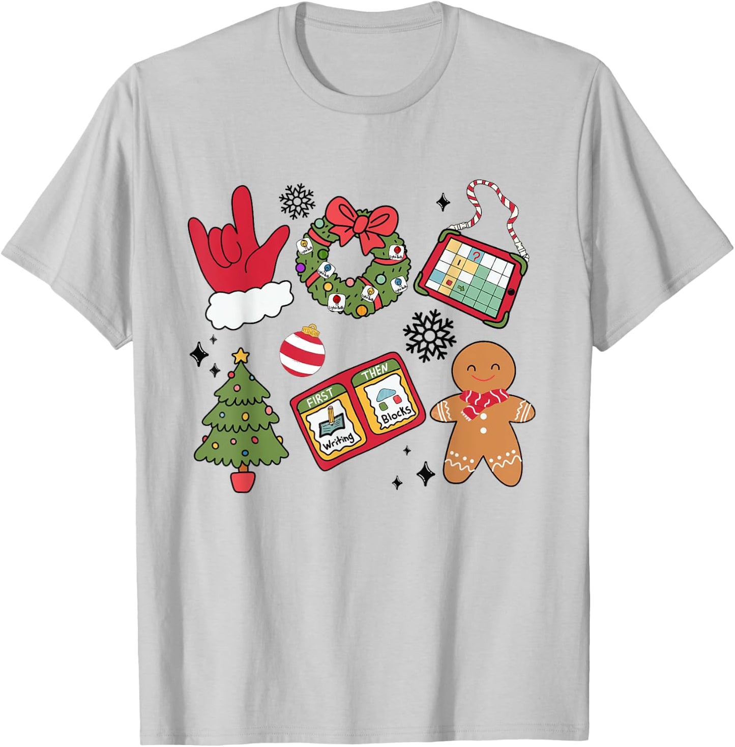 Women Groovy Christmas Special Education Teacher ABA AAC T-Shirt - T-Shirt | Ash