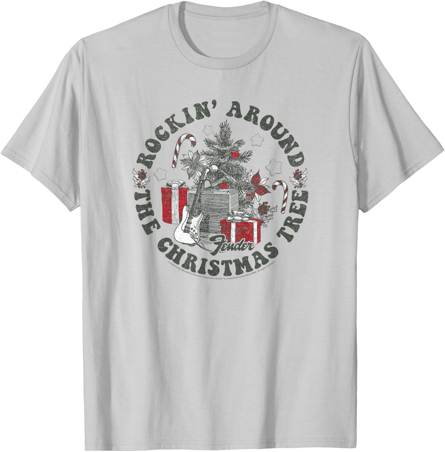 Fender Christmas Rockin' Around The Christmas Tree T-Shirt - T-Shirt | Ash