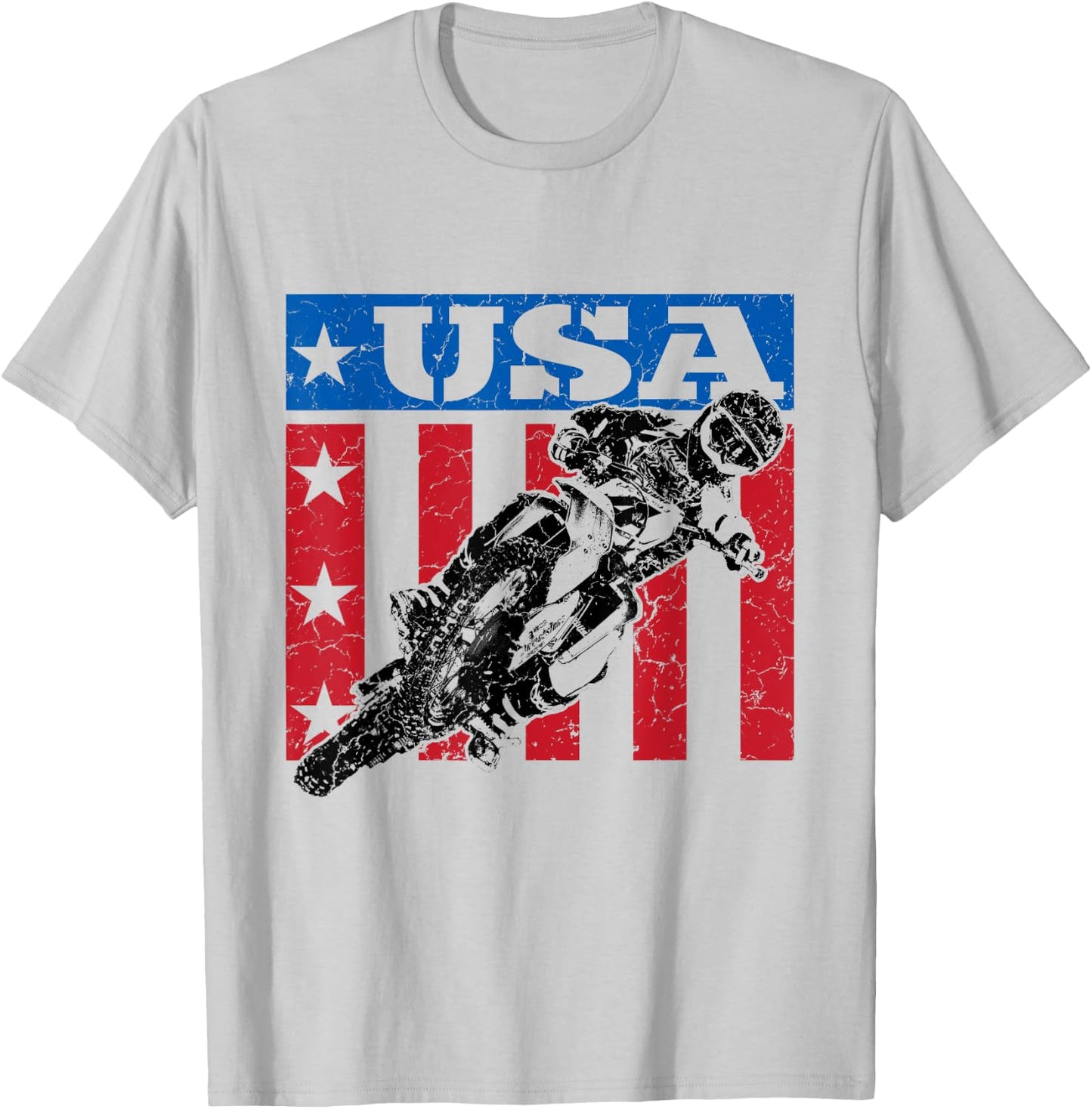 USA Dirt Bike 4th of July Motocross American Flag MX Racing T-Shirt - T-Shirt | Ash