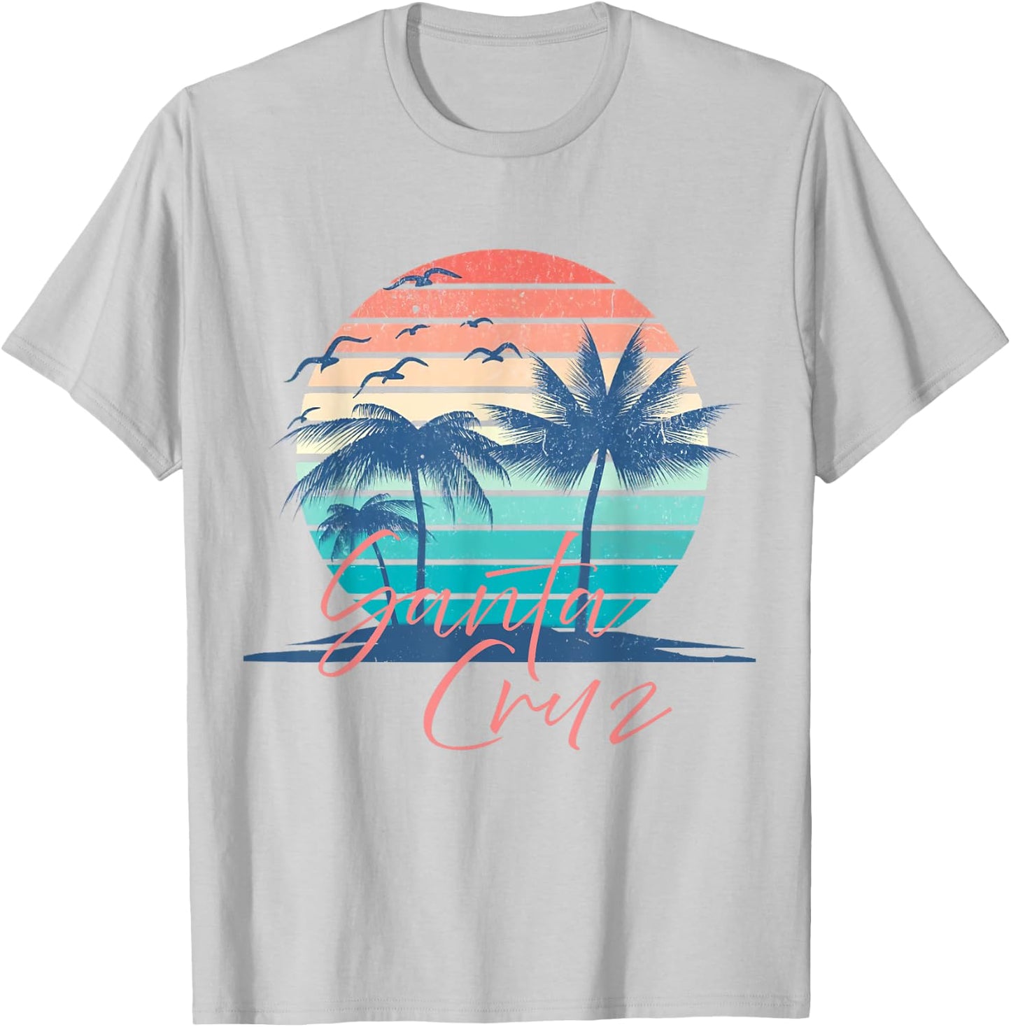 Santa Cruz Vintage Summer Vibes Beach Sunset Retro Palm Tree Men Women Kids T-Shirt - T-Shirt | Ash