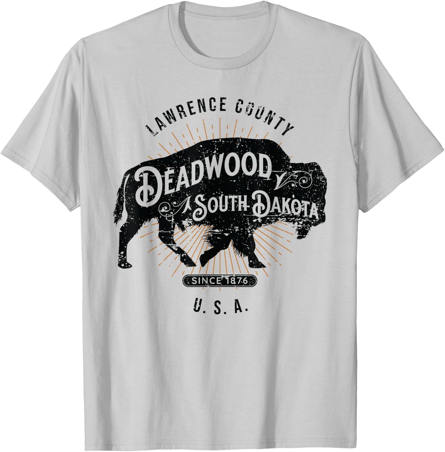 Deadwood South Dakota USA Distressed Bison Design Souvenir T-Shirt - T-Shirt | Ash