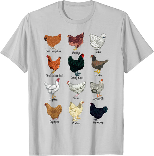 Various Chickens - Chicken Breeds T-Shirt - T-Shirt | Ash