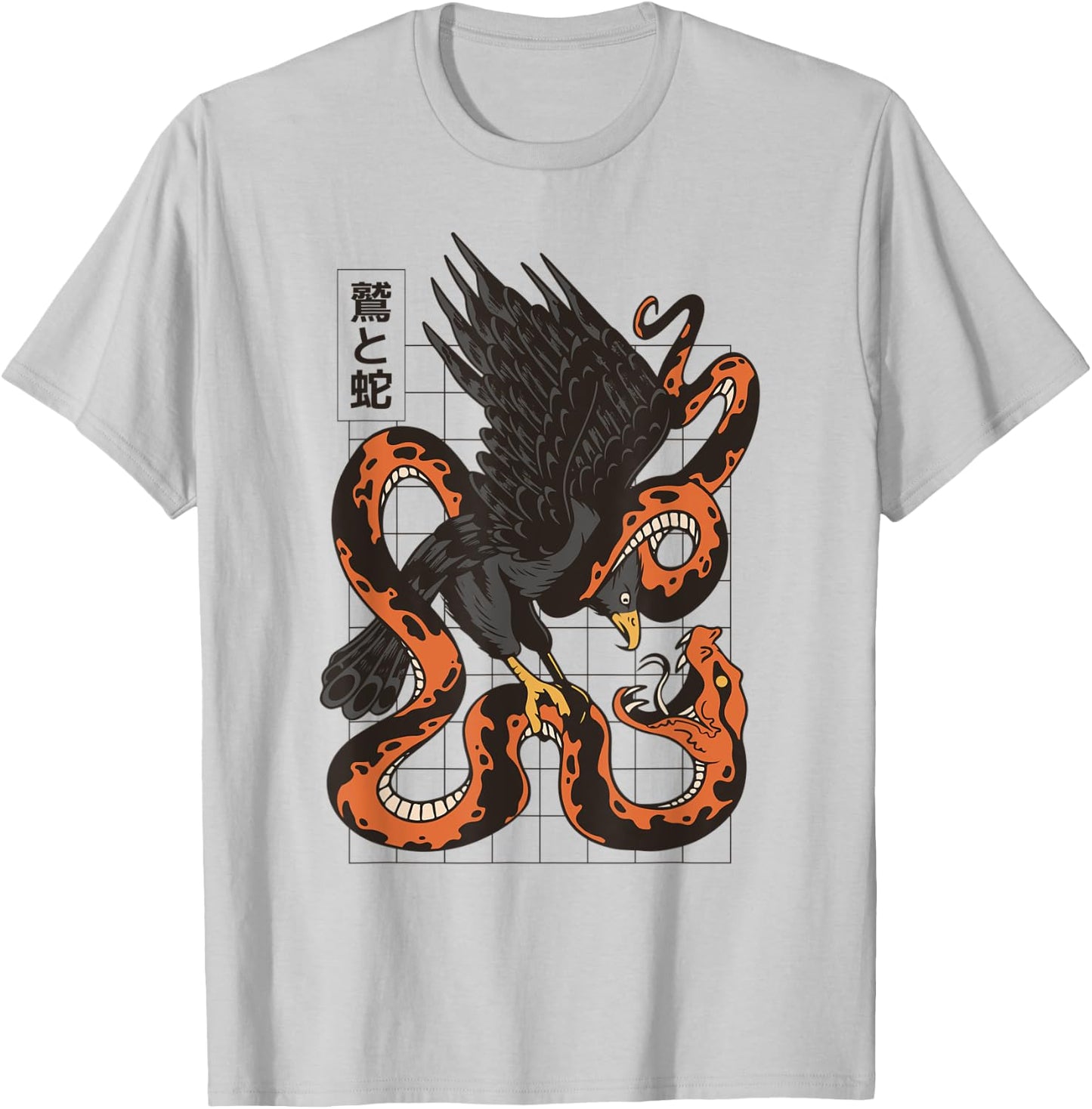Eagle Fighting Snake Japanese Vaporwave Asian Inspired T-Shirt - T-Shirt | Ash