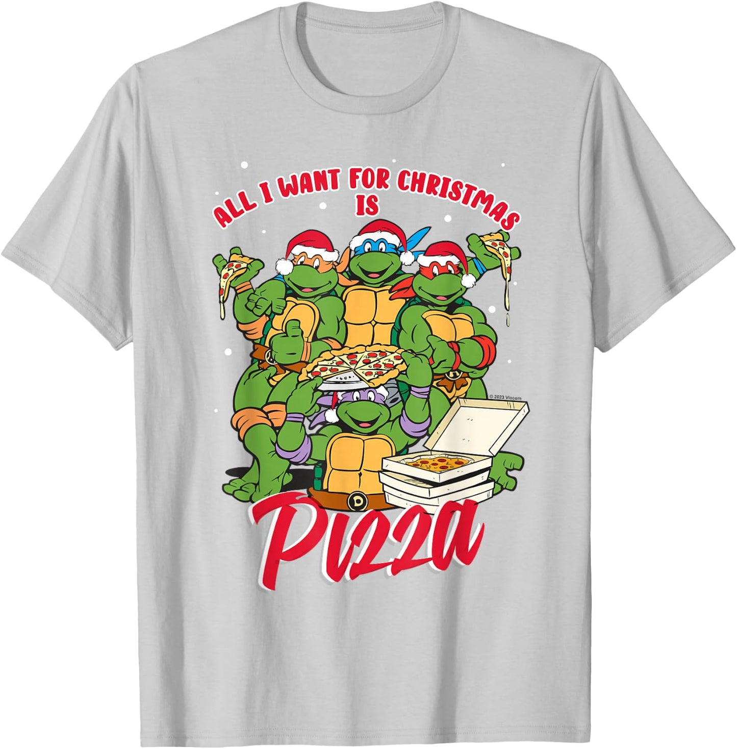 Teenage Mutant Ninja Turtles Christmas Pizza T-Shirt - T-Shirt | Ash