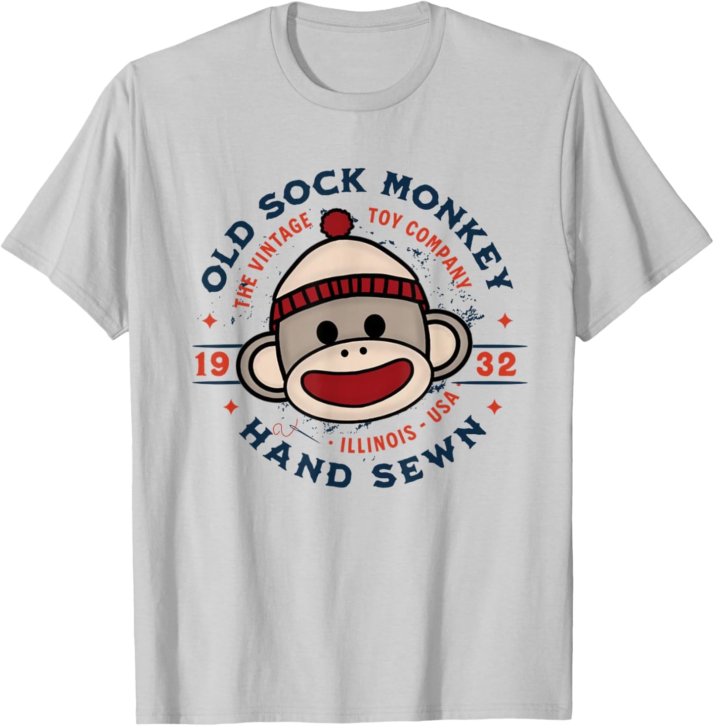 Old Sock Monkey Vintage Toy Company Logo Sock Monkey T-Shirt - T-Shirt | Ash