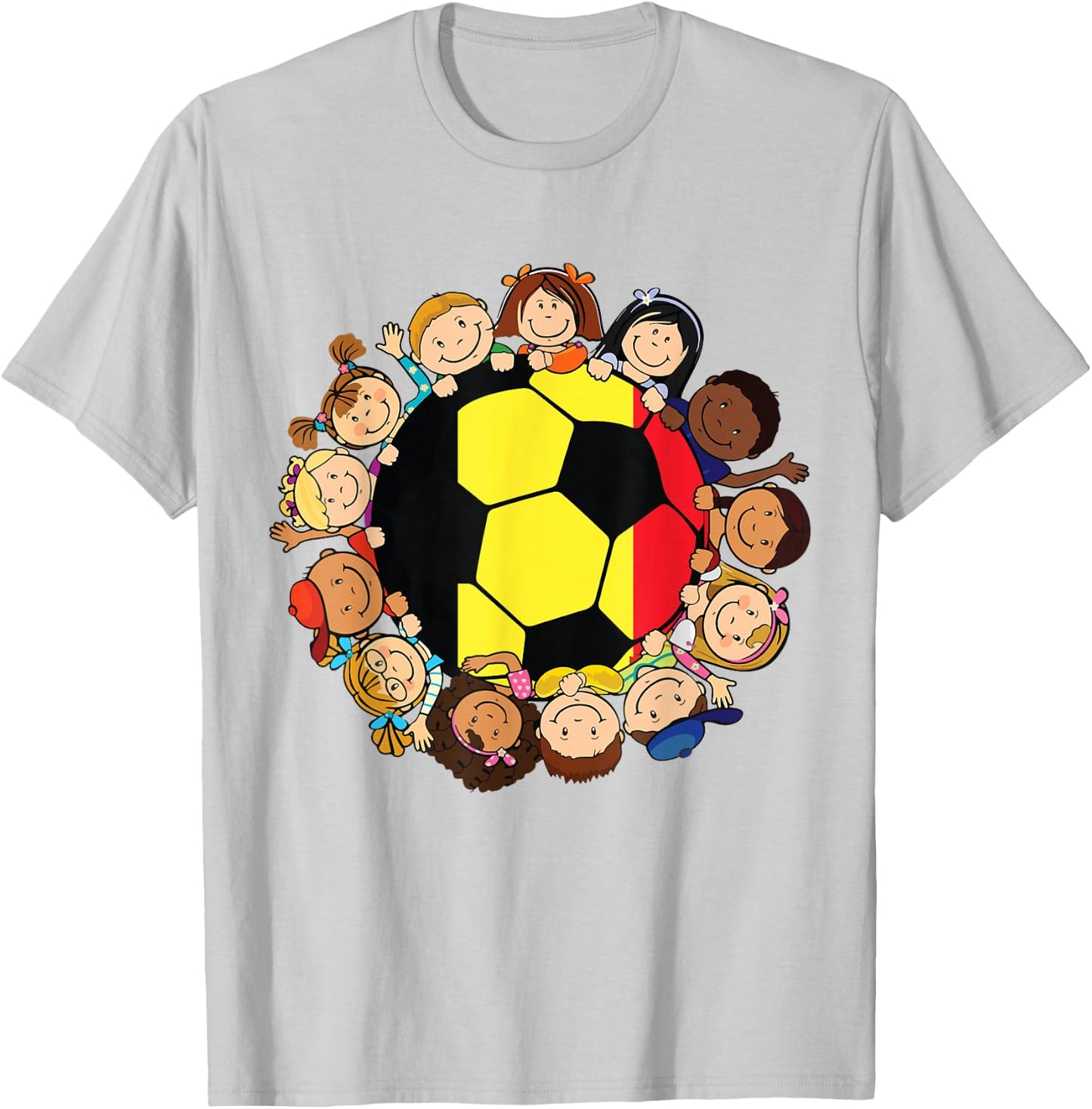Belgium Soccer Ball Kids Toddler Girls Around Belgian Flag T-Shirt - T-Shirt | Ash