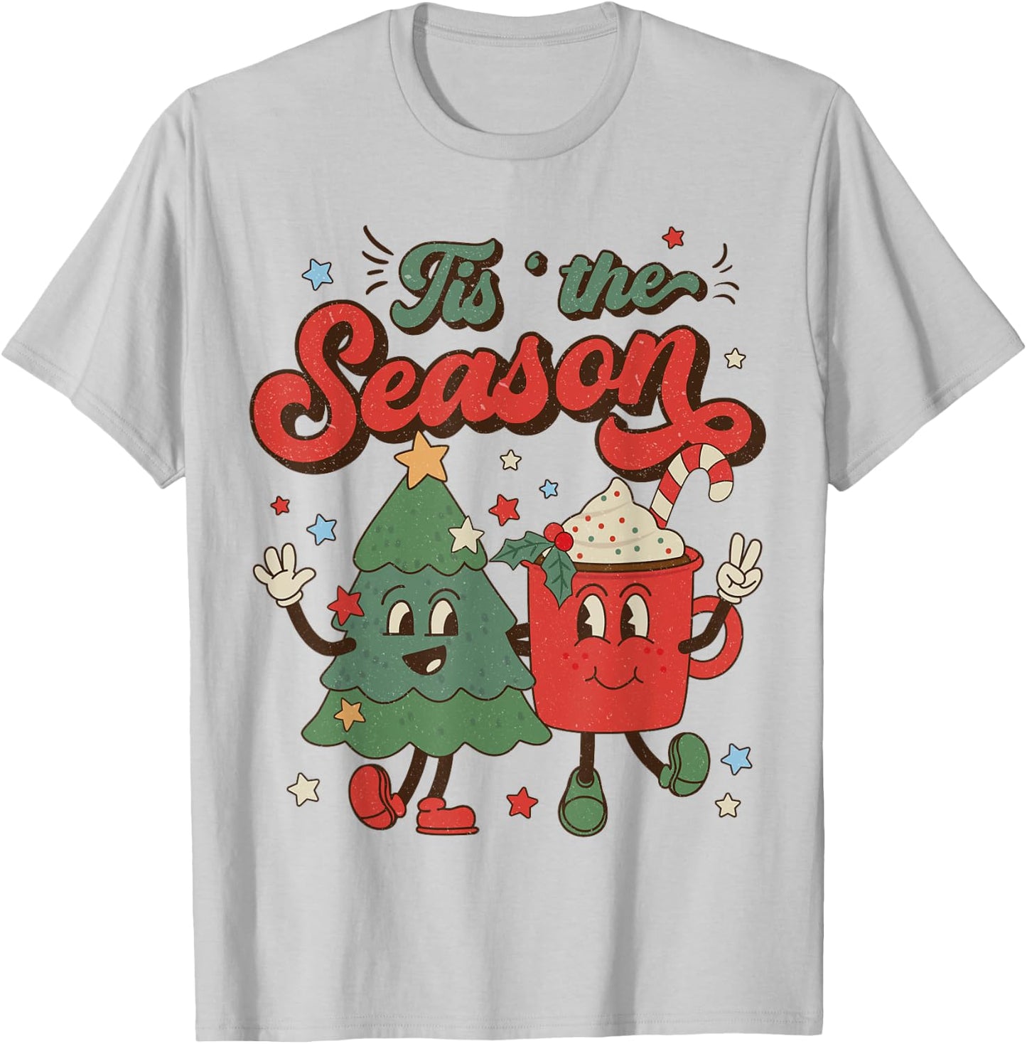 Vintage Christmas Tis The Season Christmas Tree Coffee Latte T-Shirt - T-Shirt | Ash