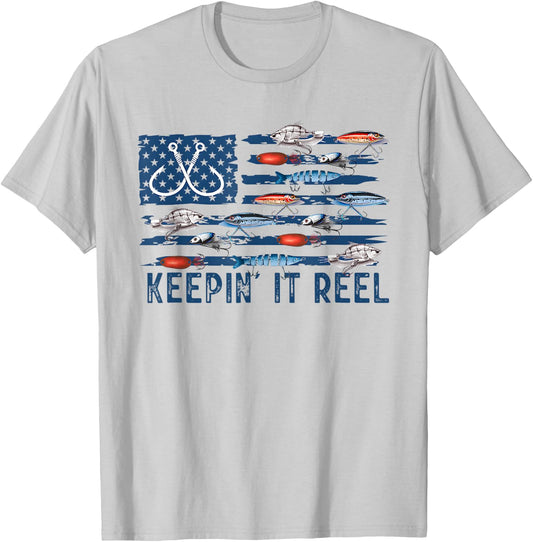 Keepin' It Reel Fishing Lure Flag Fisherman Bass Fishing T-Shirt - T-Shirt | Ash
