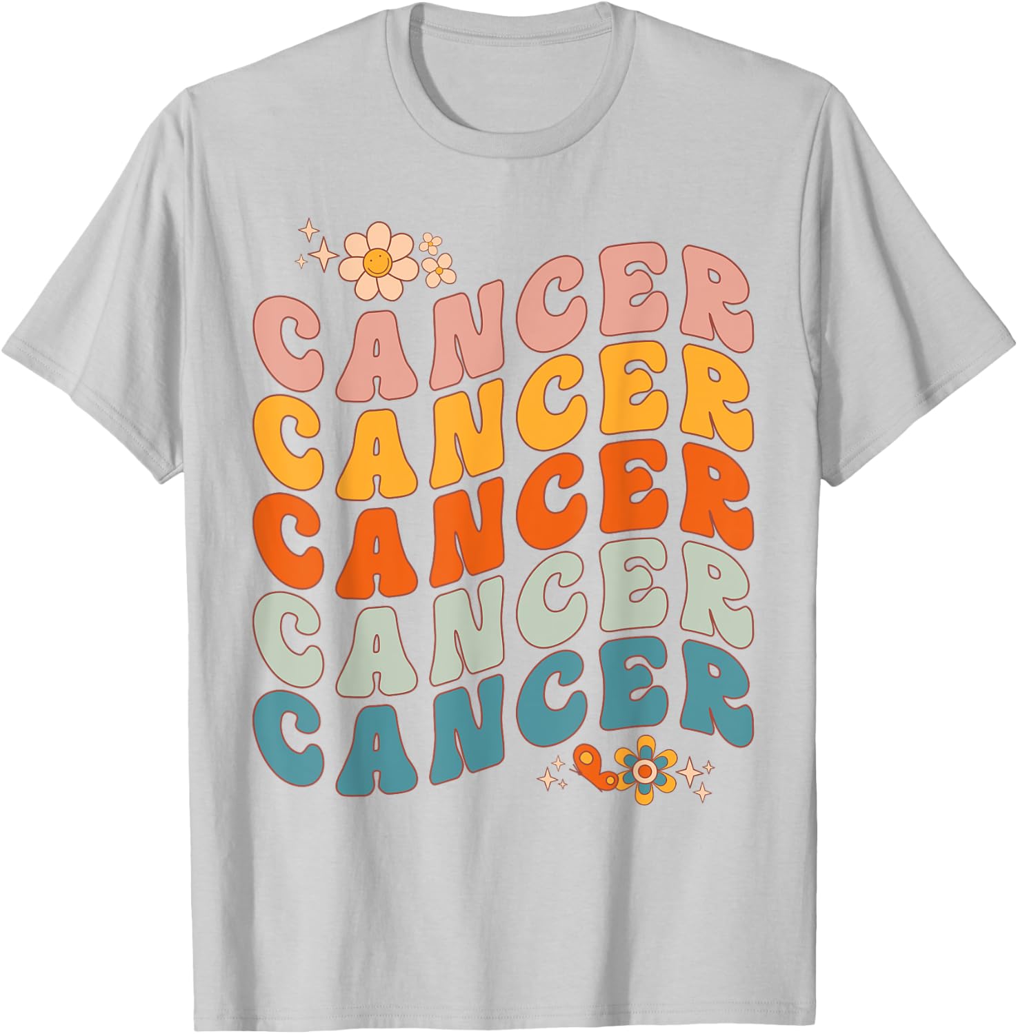 Cancer Groovy Retro Women Girls Birthday Zodiac Sign T-Shirt - T-Shirt | Ash