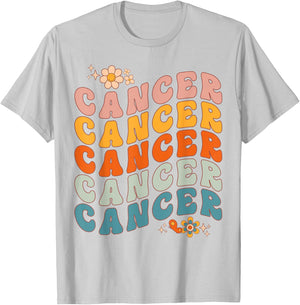 Cancer Groovy Retro Women Girls Birthday Zodiac Sign T-Shirt - T-Shirt | Ash