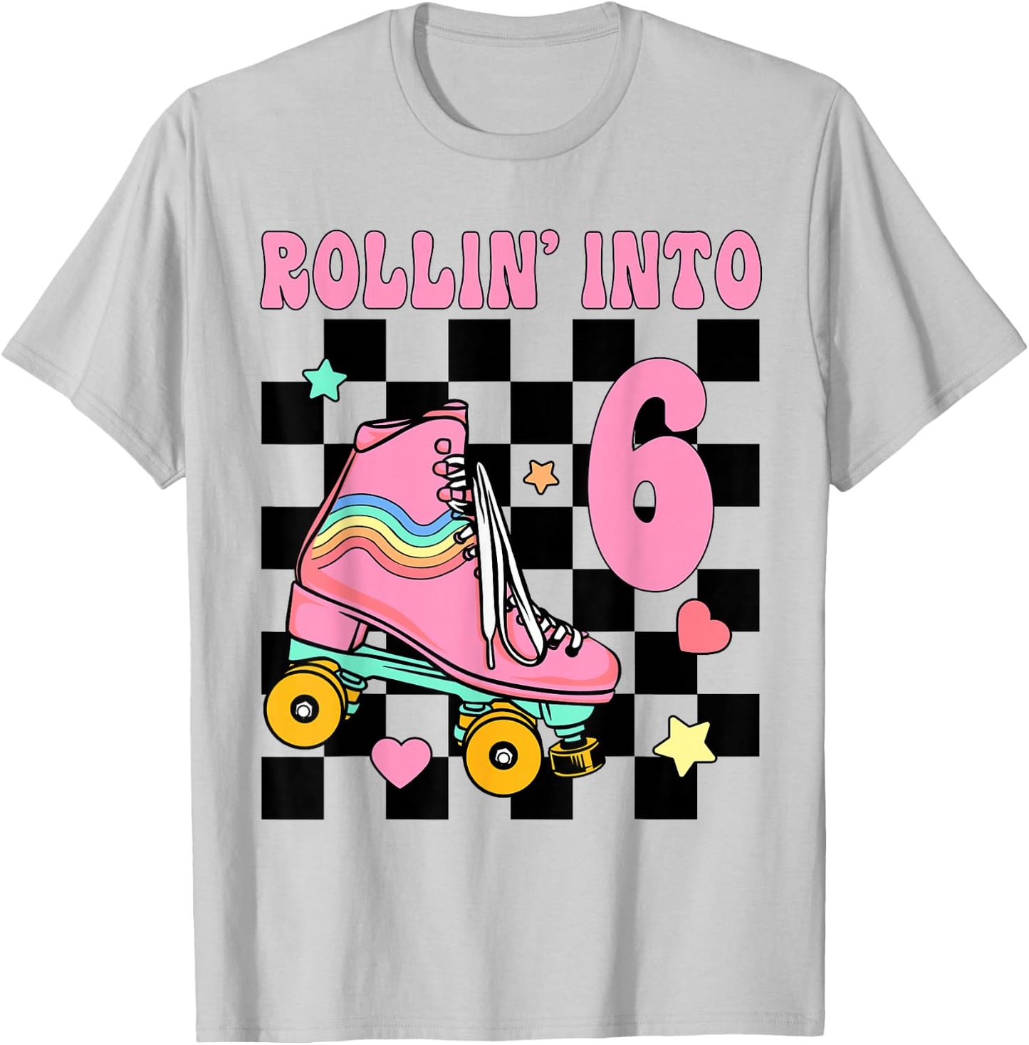 Rolling Into 6 Years Old Roller Skating Girl 6th Birthday T-Shirt - T-Shirt | Ash