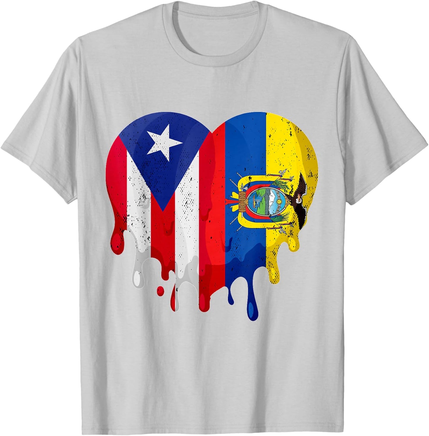 Puerto Rico Ecuador Flag Heart Citizen Grown Patriot Country T-Shirt - T-Shirt | Ash