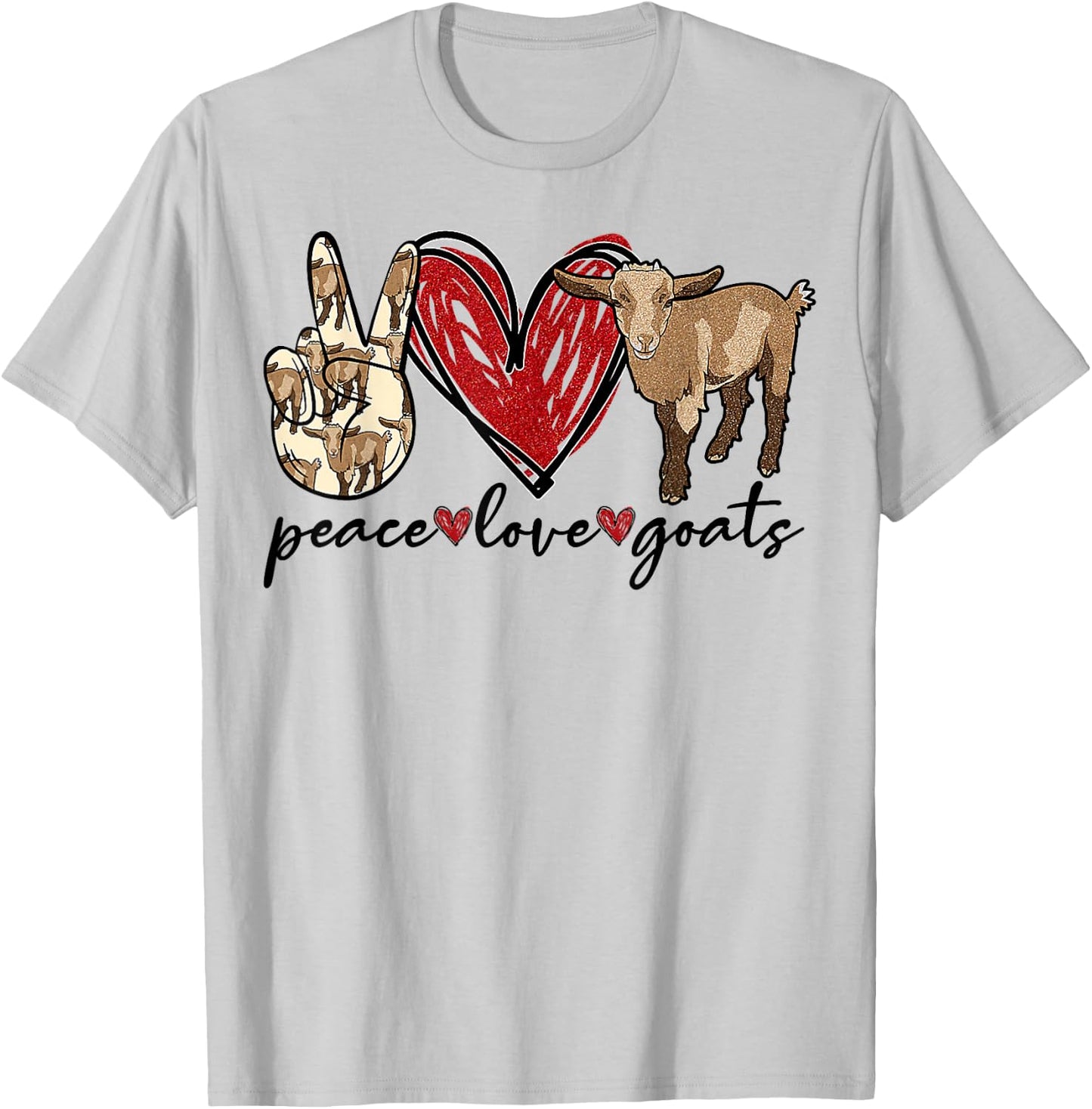 Peace Love Goats Farmer Goat Animal Lover T-Shirt - T-Shirt | Ash