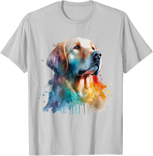 Golden Retriever Colorful Pop Art Tie Dye Watercolor T-Shirt - T-Shirt | Ash