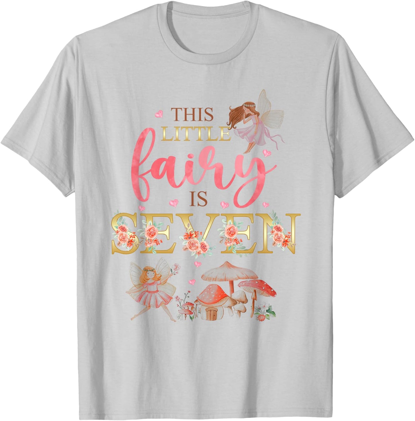 Wildflower Garden Fairy Floral 7th Birthday Shirt Girl T-Shirt - T-Shirt | Ash