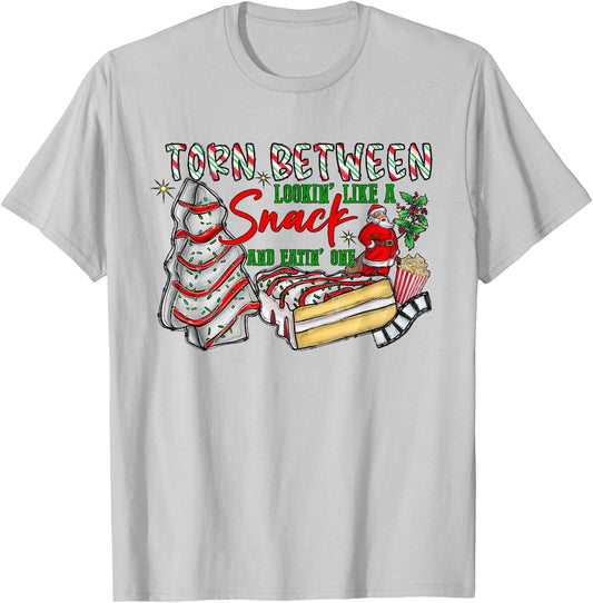 Torn Between Looking Like A Snack Eating One Christmas Tree T-Shirt - T-Shirt | Ash