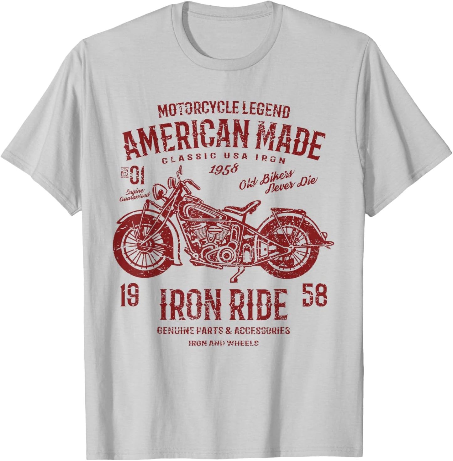 Retro American Vintage Style Motorcycle Distressed Design T-Shirt - T-Shirt | Ash