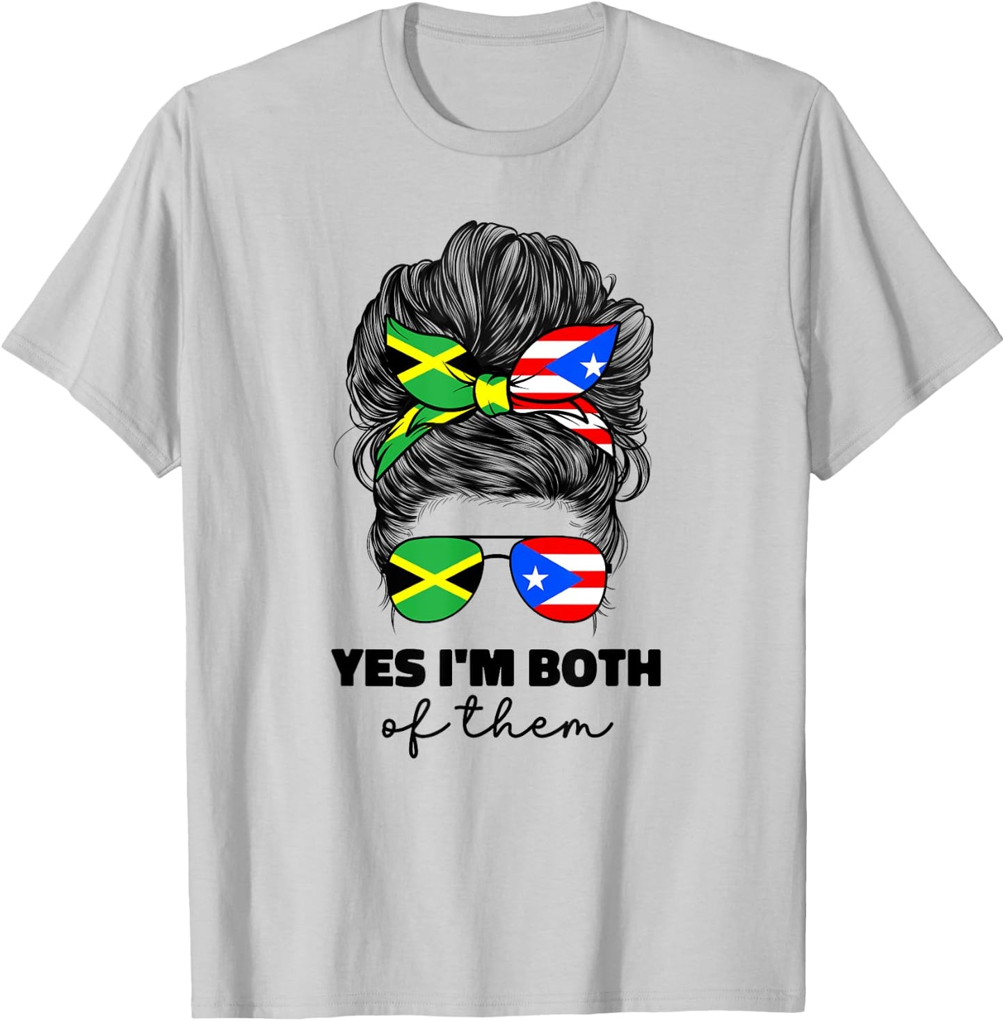 Half Jamaican And Puerto Rican Rico Jamaica Flag Gril Funny T-Shirt - T-Shirt | Ash