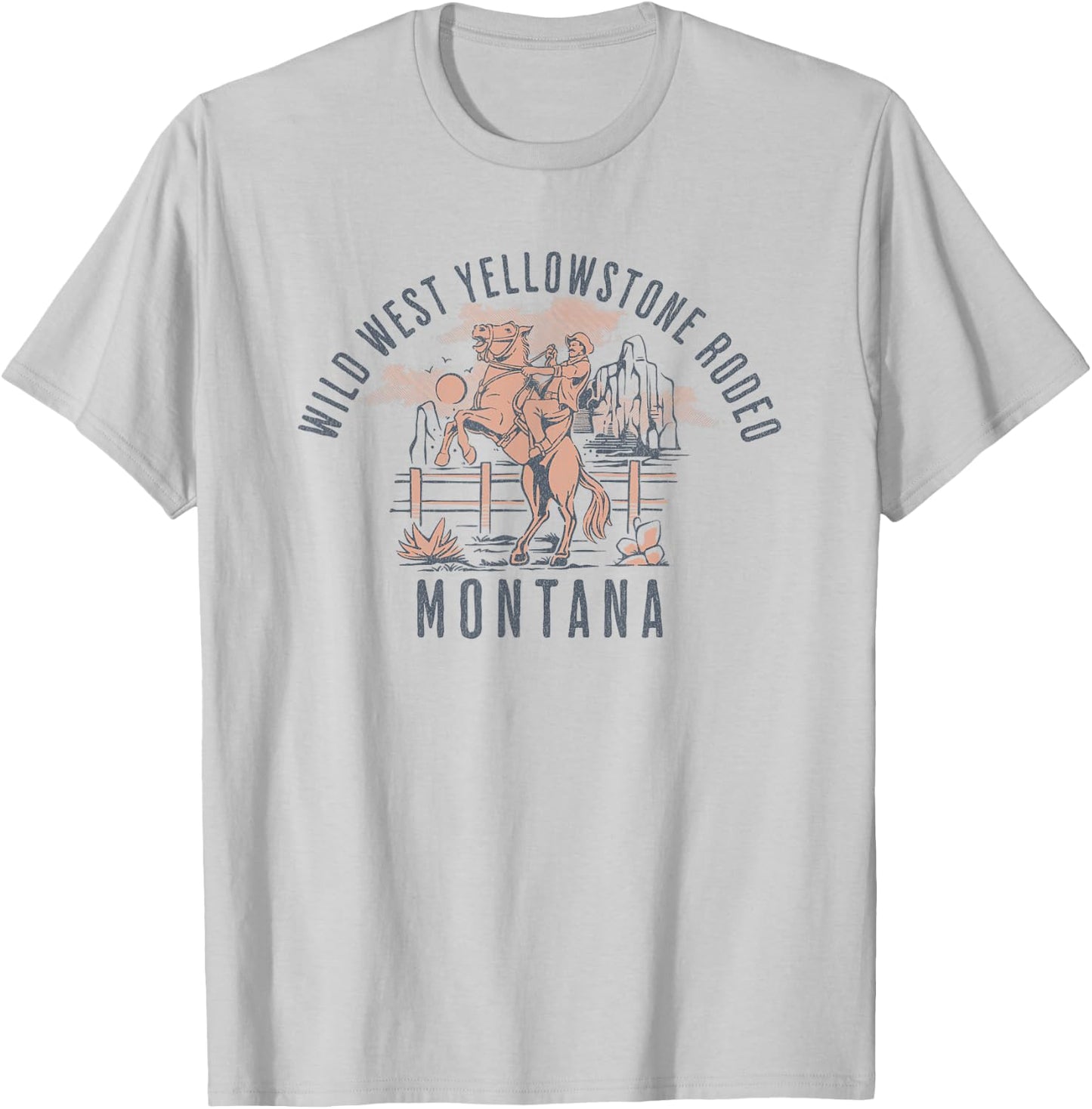 Wild West Yellowstone Rodeo Montana Cowboy and Horse T-Shirt - T-Shirt | Ash