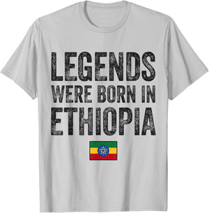 Legends Were Born In Ethiopia Ethiopian Flag Pride Roots T-Shirt - T-Shirt | Ash