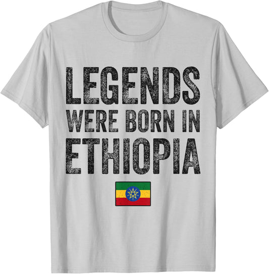 Legends Were Born In Ethiopia Ethiopian Flag Pride Roots T-Shirt - T-Shirt | Ash