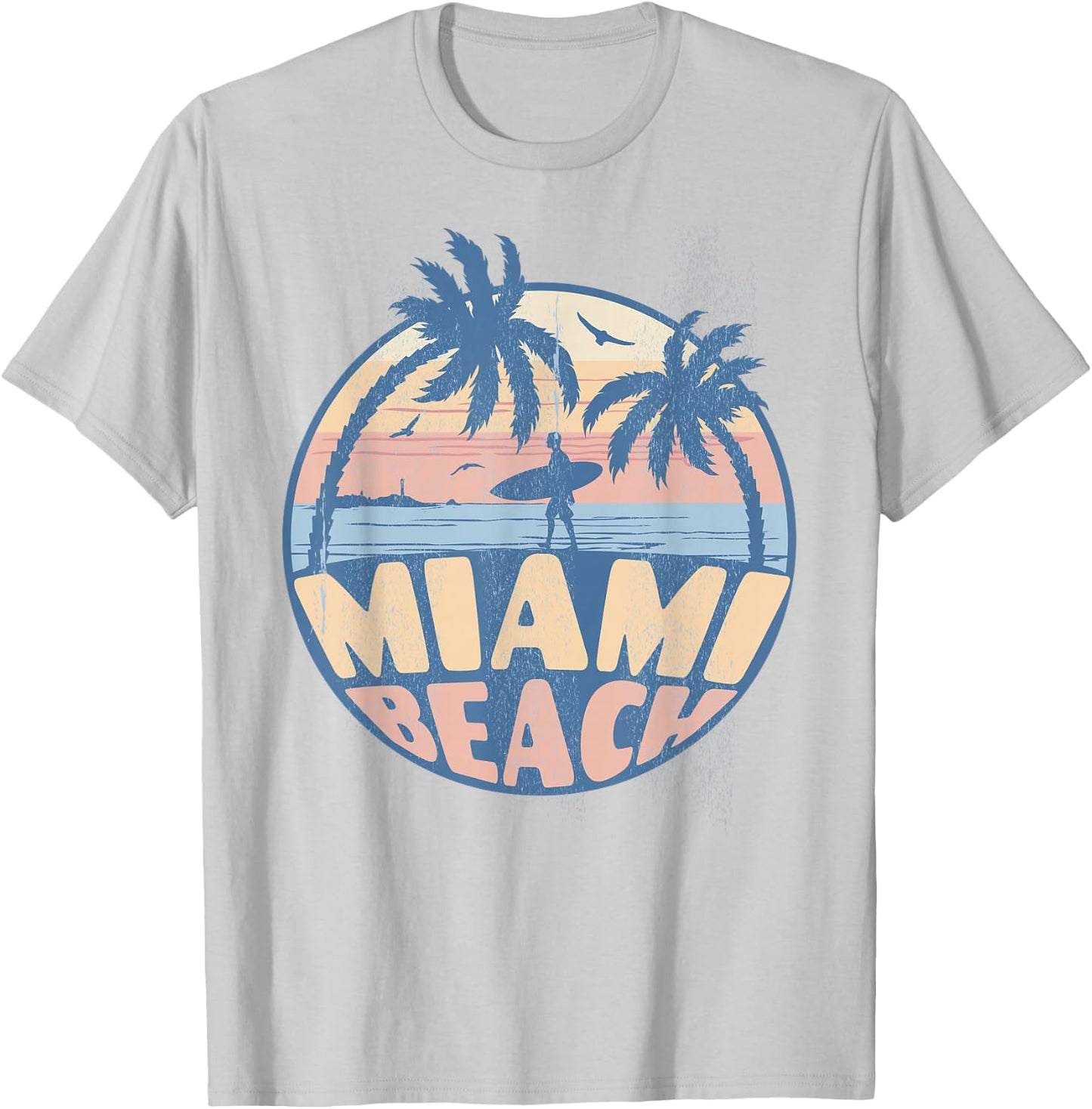Miami Florida Beach Surf Summer Vacation Vintage Men Women Girls Kids T-Shirt - T-Shirt | Ash