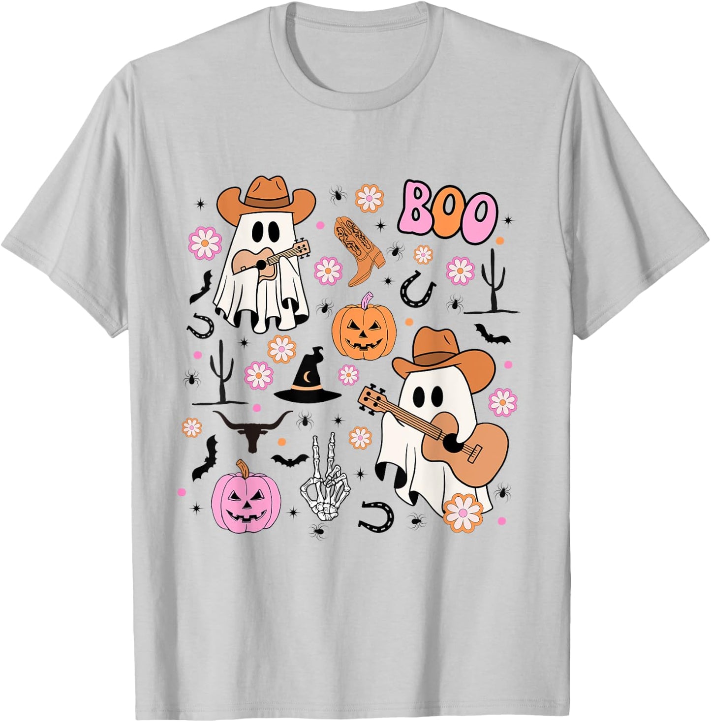 Spooky Ghost Cowboy Cute Halloween Boo Western Retro Pastel T-Shirt - T-Shirt | Ash
