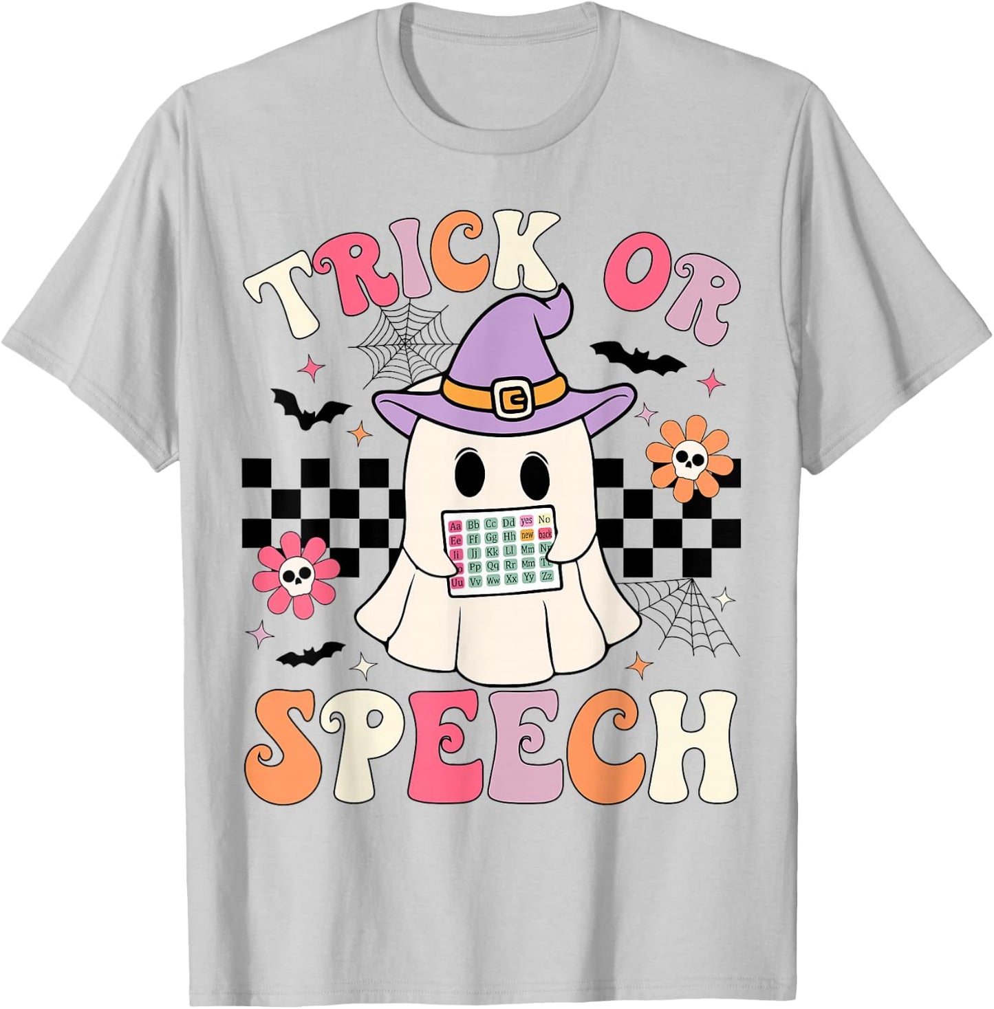 Trick or Speech Retro SLP Halloween Speech Therapy Halloween T-Shirt - T-Shirt | Ash