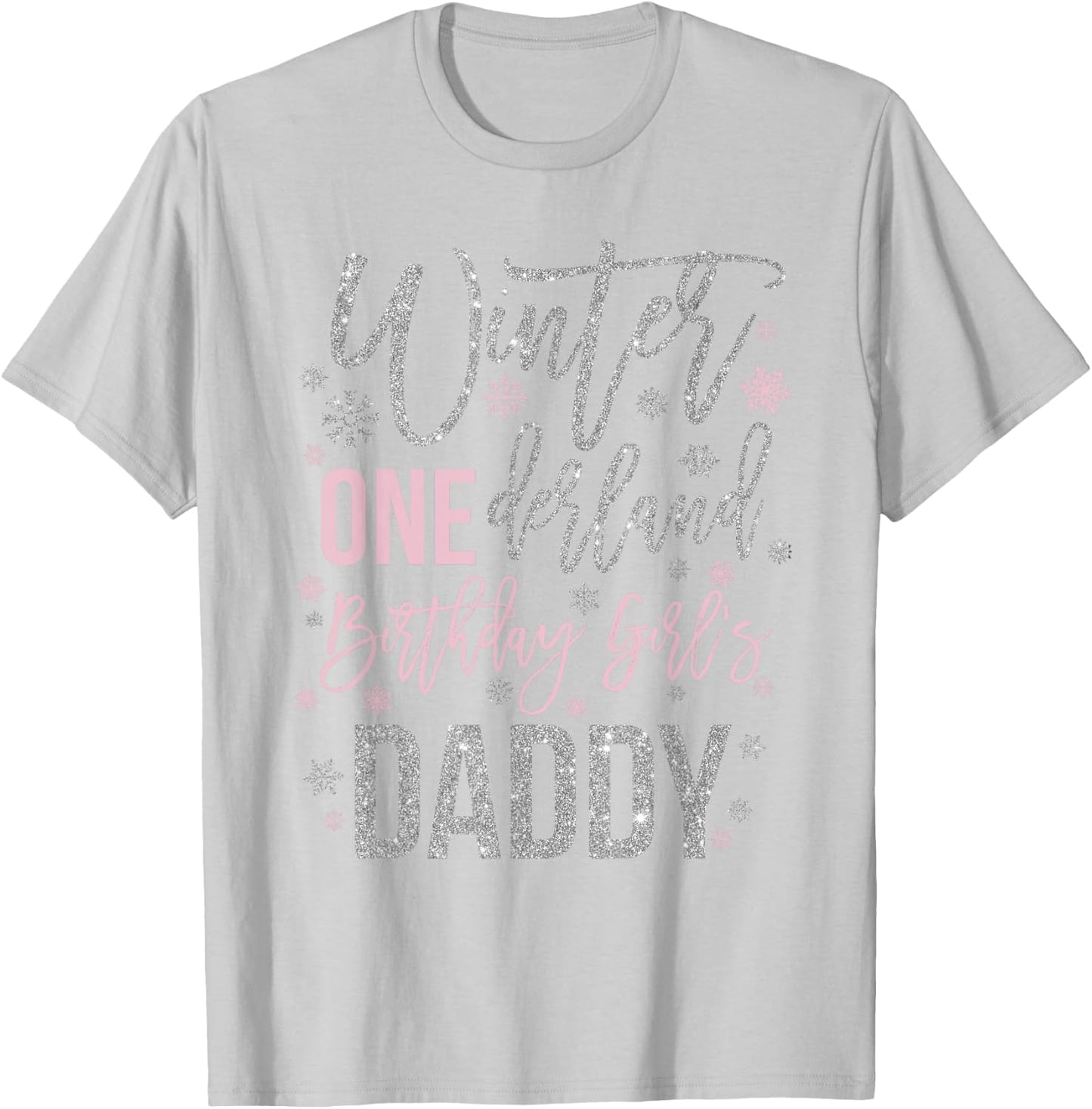 Daddy Pink Winter Onederland 1st Birthday Snowflake Matching T-Shirt - T-Shirt | Ash
