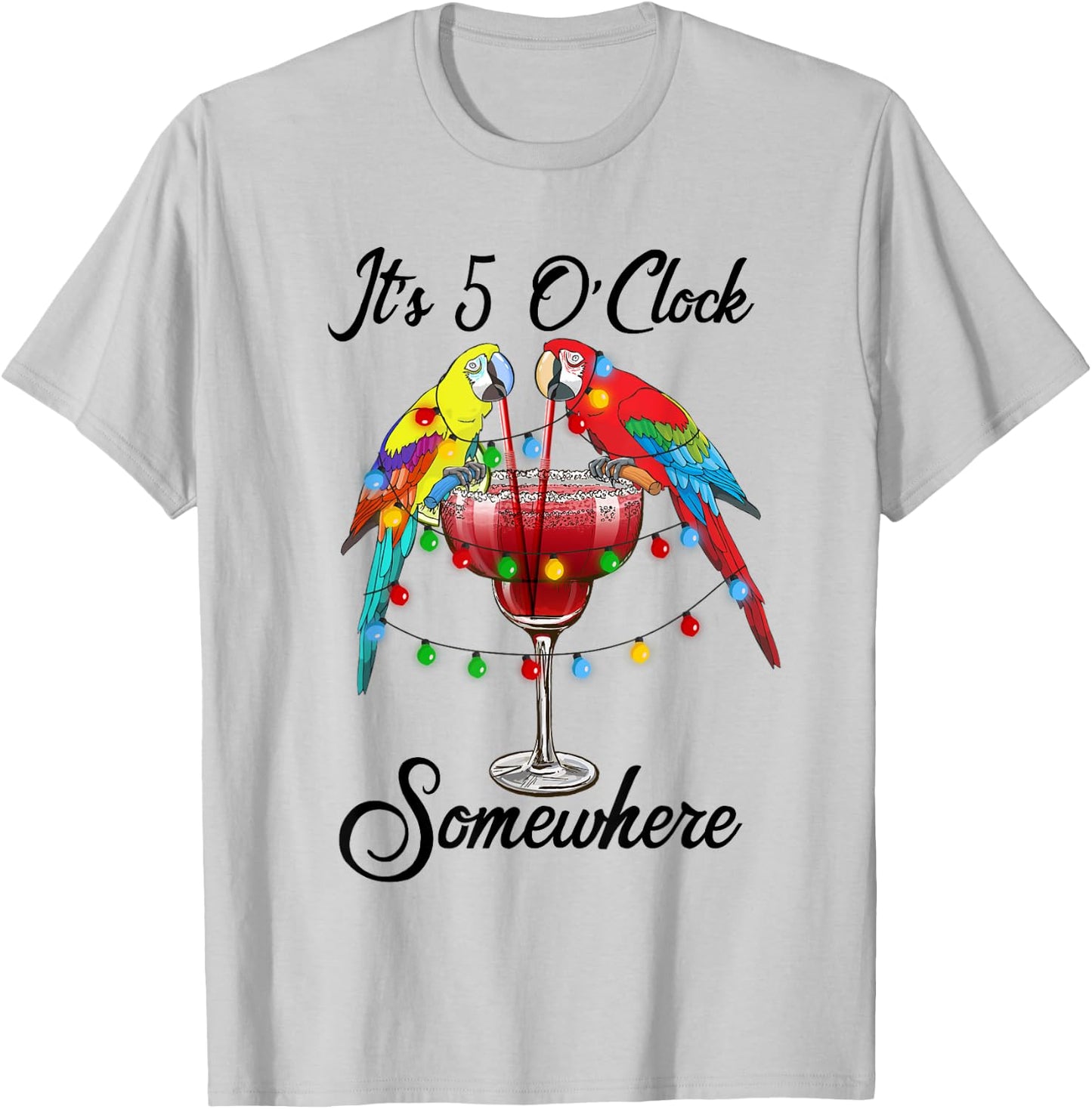 Parrots Drinking Margarita It's 5 O'clock Somewhere T-Shirt - T-Shirt | Ash