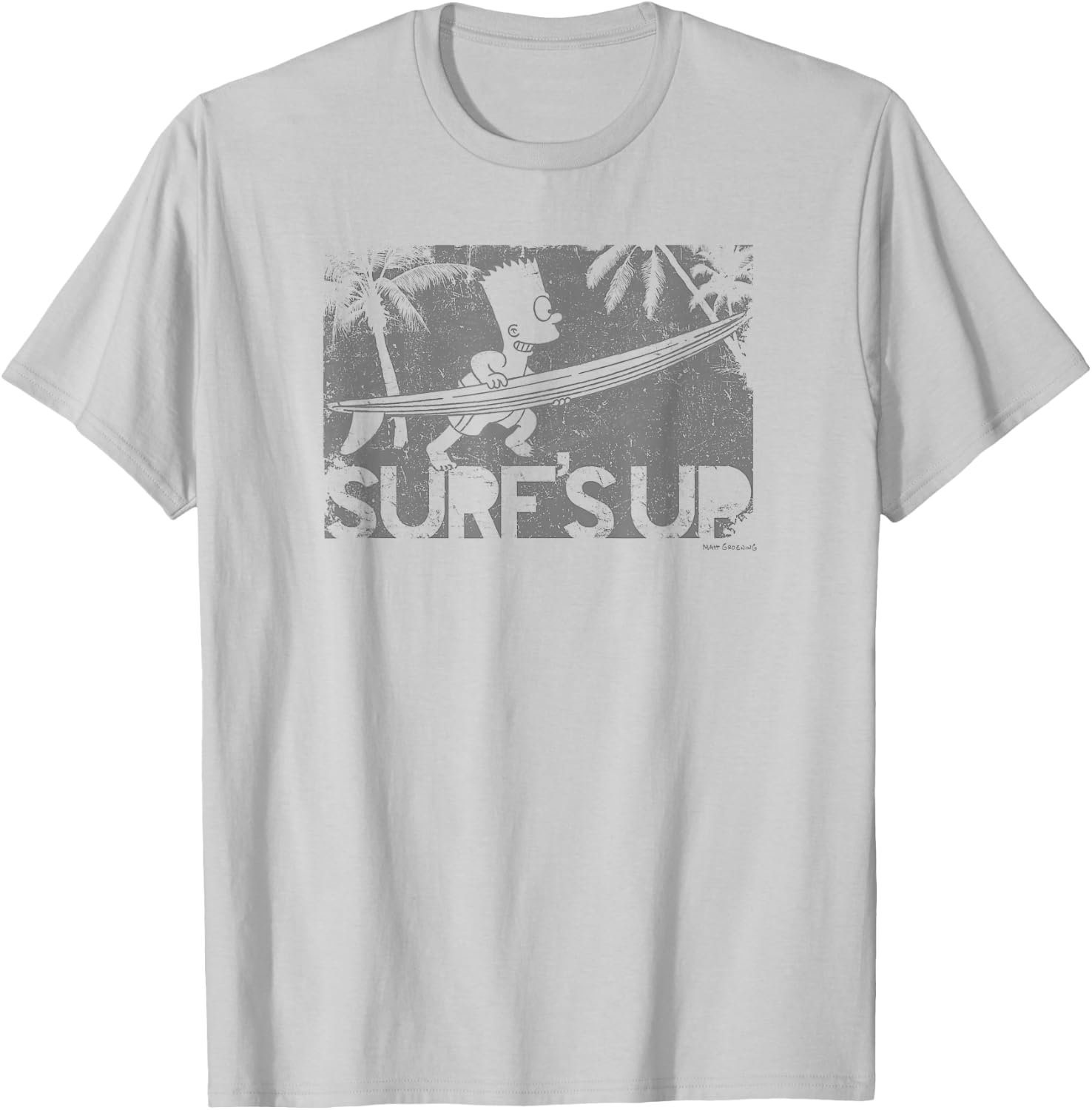 The Simpsons Bart Vintage Distressed Surf's Up Post Card T-Shirt - T-Shirt | Ash