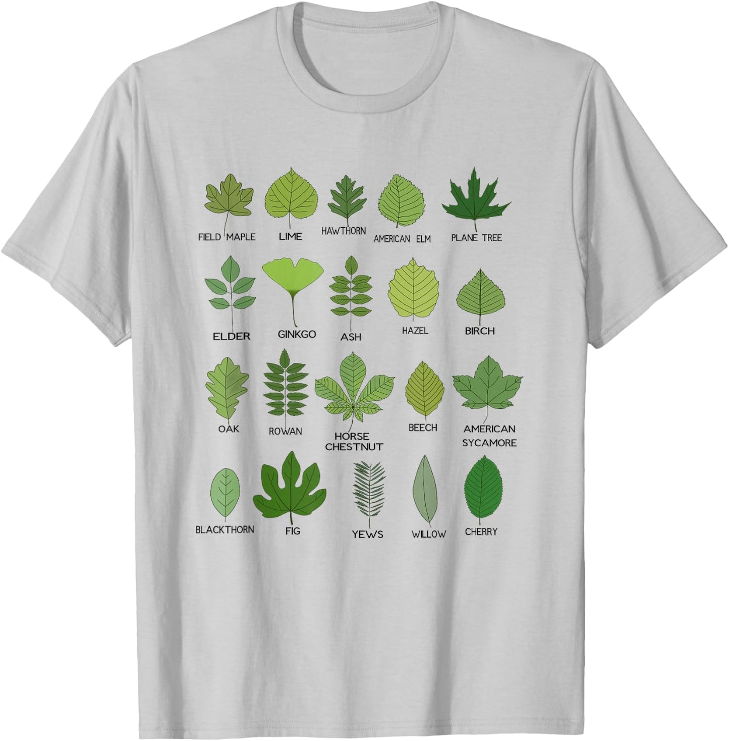 Different Types of Tree Leaves, Common Leaves, Nature Lovers T-Shirt - T-Shirt | Ash
