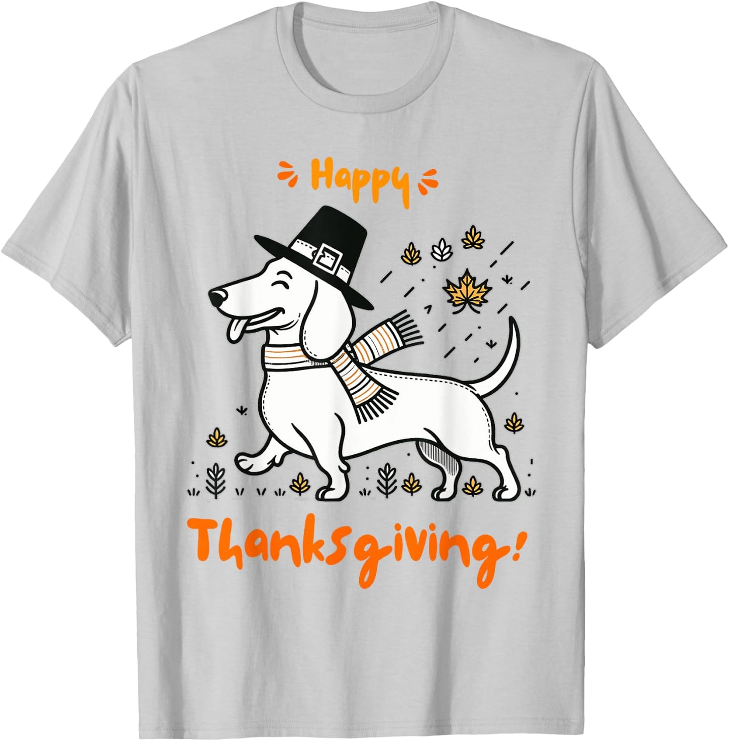Happy Thanksgiving Pilgrim Dachshund Dog Men Women Girl Boy T-Shirt - T-Shirt | Ash