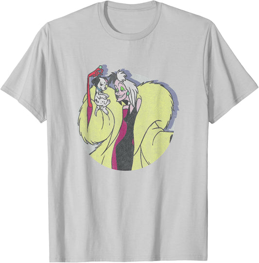 Disney 101 Dalmatians Cruella De Vil Holding Puppy Vintage T-Shirt - T-Shirt | Ash