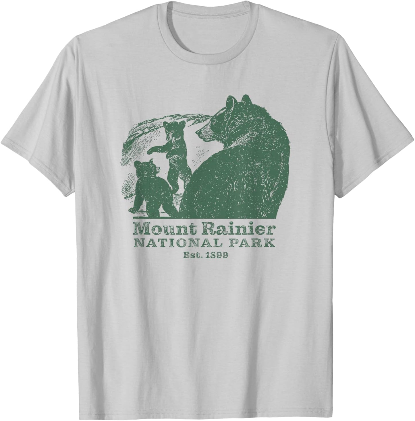 Mt. Rainier National Park Vintage Wildlife Bear Souvenir T-Shirt - T-Shirt | Ash
