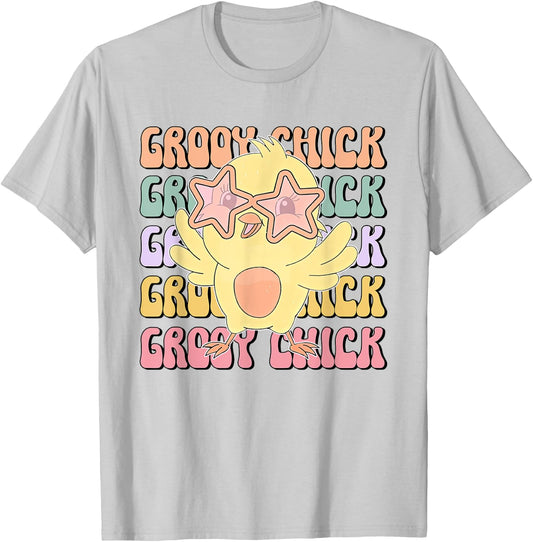 One Groovy Chick Retro Chick Costume Glasses Cute Easter Day T-Shirt - T-Shirt | Ash