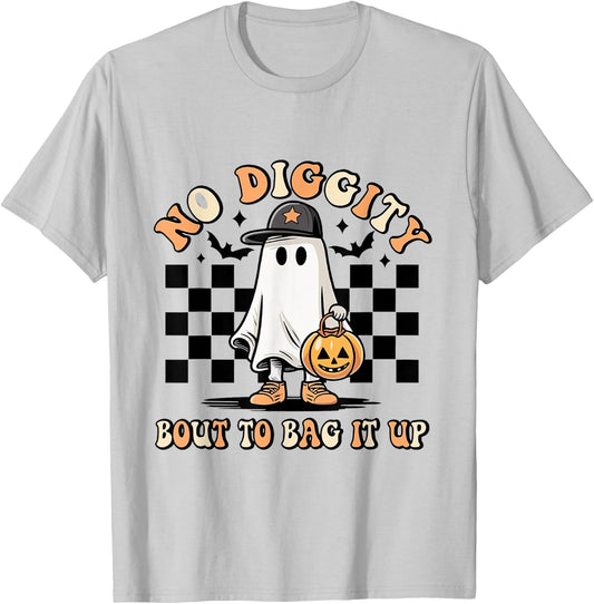 No Diggity About To Bag It Up Trick Treat Candy Halloween T-Shirt - T-Shirt | Ash